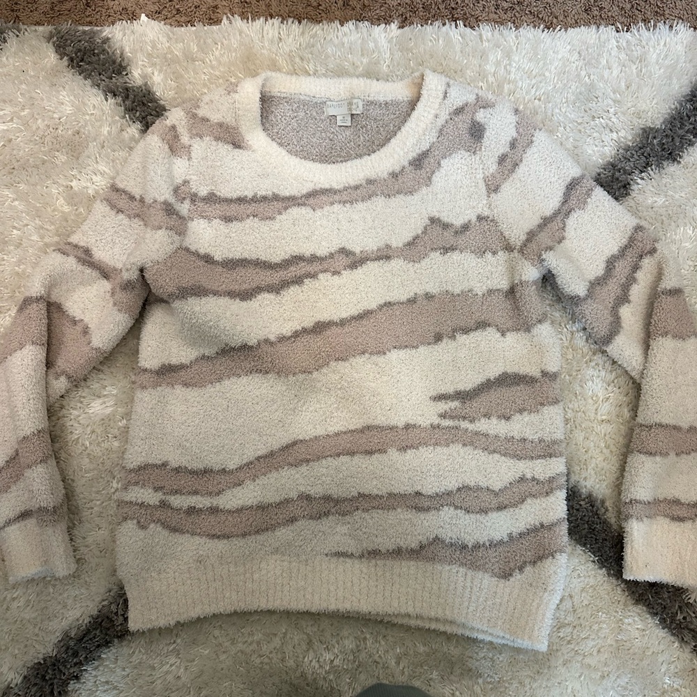 Barefoot Dreams Cream and Tan Patterned Sweater